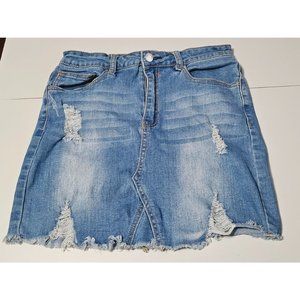 Denim Blvd Denim‎ Distressed Mini Skirt Size Medium Frayed Hem